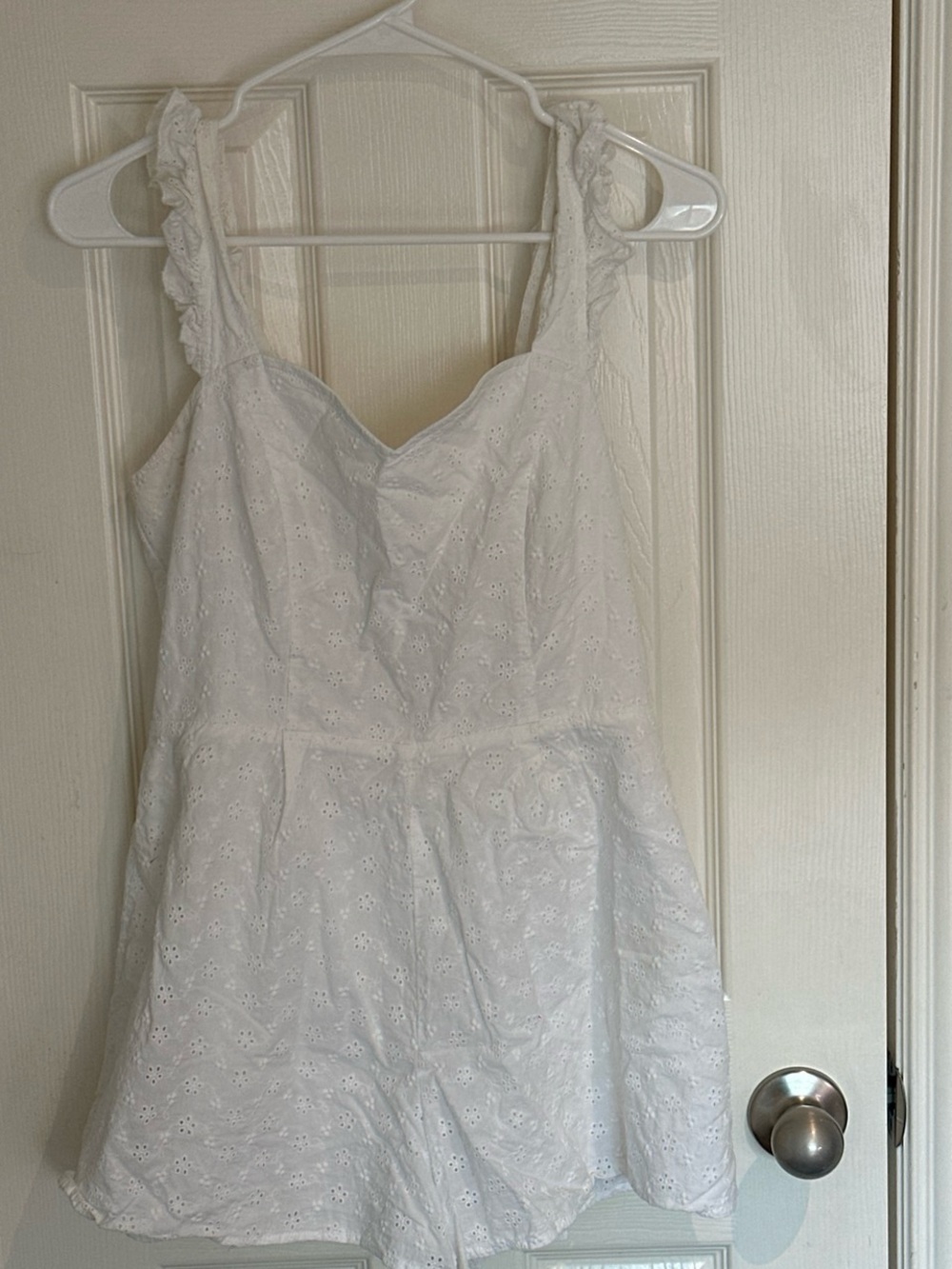 Francesca's Collections White Ruffled Strap Eyelet Mini Dress